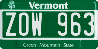 VT license plate ZOW963