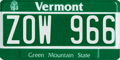 VT license plate ZOW966