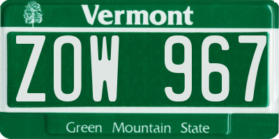 VT license plate ZOW967