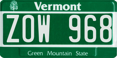 VT license plate ZOW968