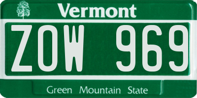 VT license plate ZOW969