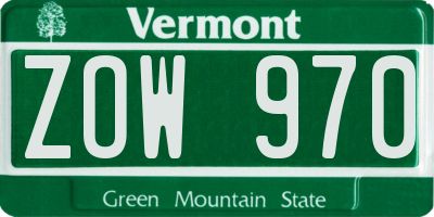 VT license plate ZOW970