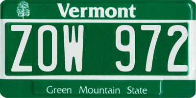 VT license plate ZOW972