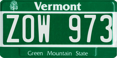 VT license plate ZOW973