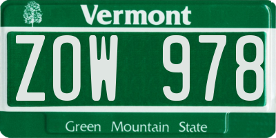 VT license plate ZOW978
