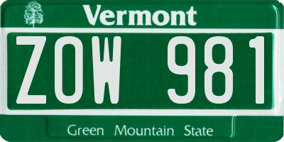 VT license plate ZOW981