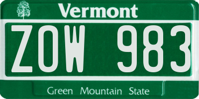 VT license plate ZOW983