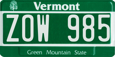 VT license plate ZOW985