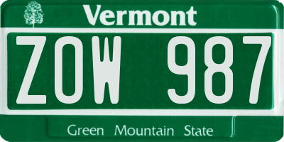 VT license plate ZOW987