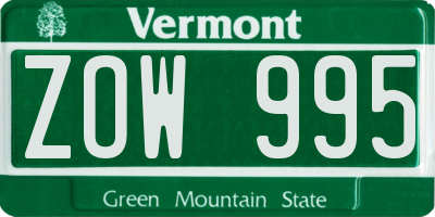 VT license plate ZOW995