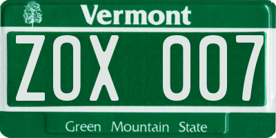 VT license plate ZOX007