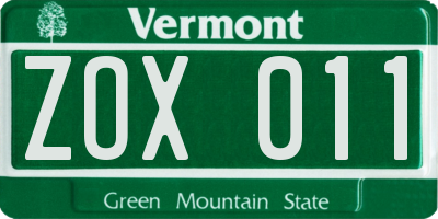 VT license plate ZOX011