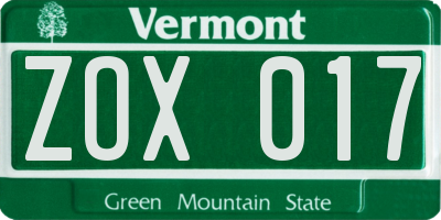 VT license plate ZOX017
