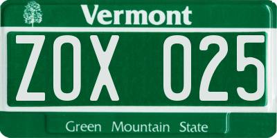 VT license plate ZOX025