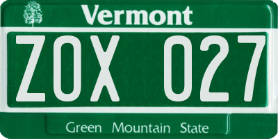 VT license plate ZOX027