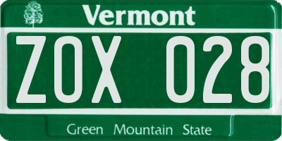 VT license plate ZOX028