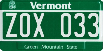 VT license plate ZOX033