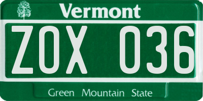 VT license plate ZOX036