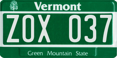 VT license plate ZOX037