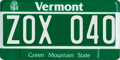 VT license plate ZOX040