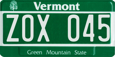 VT license plate ZOX045