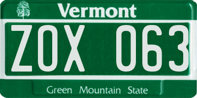 VT license plate ZOX063