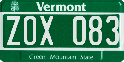 VT license plate ZOX083