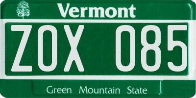 VT license plate ZOX085