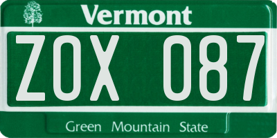 VT license plate ZOX087