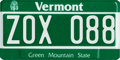 VT license plate ZOX088