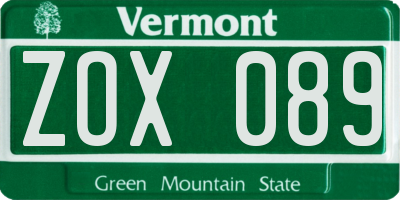 VT license plate ZOX089