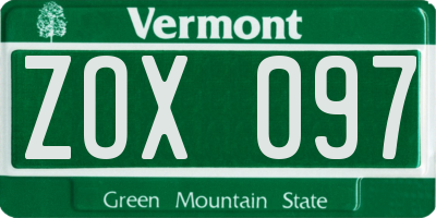 VT license plate ZOX097