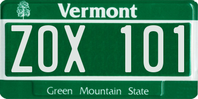 VT license plate ZOX101