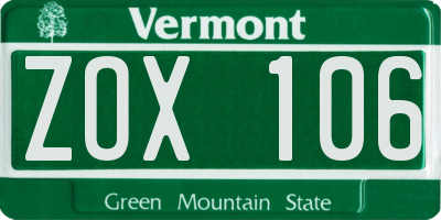 VT license plate ZOX106