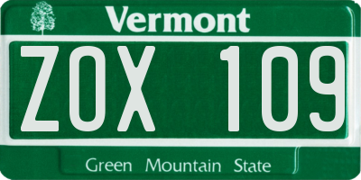 VT license plate ZOX109