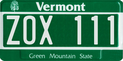 VT license plate ZOX111