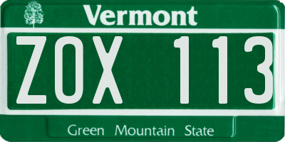 VT license plate ZOX113