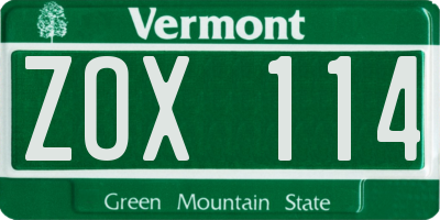 VT license plate ZOX114