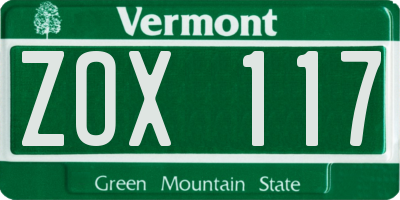 VT license plate ZOX117