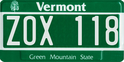 VT license plate ZOX118