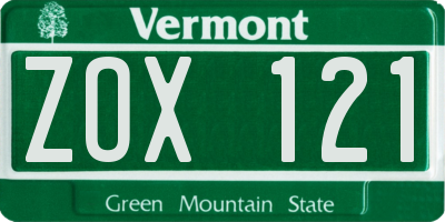 VT license plate ZOX121