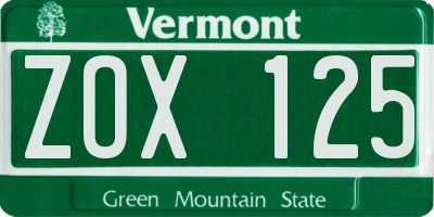 VT license plate ZOX125