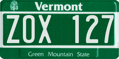 VT license plate ZOX127