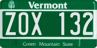 VT license plate ZOX132