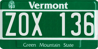 VT license plate ZOX136