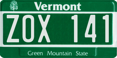 VT license plate ZOX141