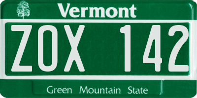 VT license plate ZOX142