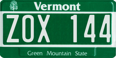 VT license plate ZOX144
