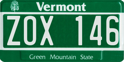 VT license plate ZOX146