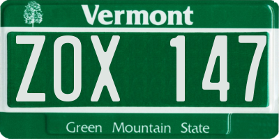 VT license plate ZOX147